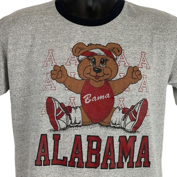 Vintage 80s University of Alabama Crimson Tide T Shirt Gray NCAA Bear M Medium - Picture 1 of 7